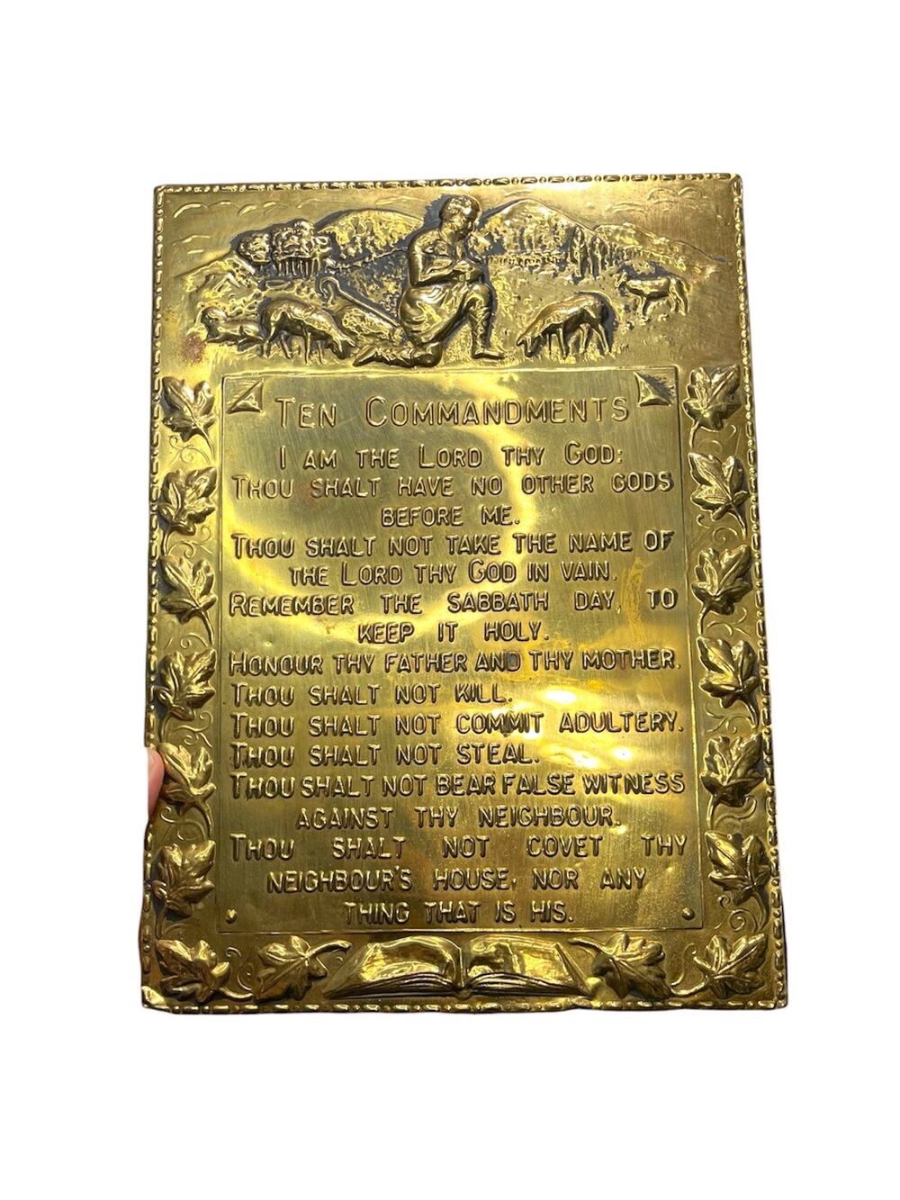 Vintage Ten Commandments Brass Plate 8" Wide X 11" Tall Made In England